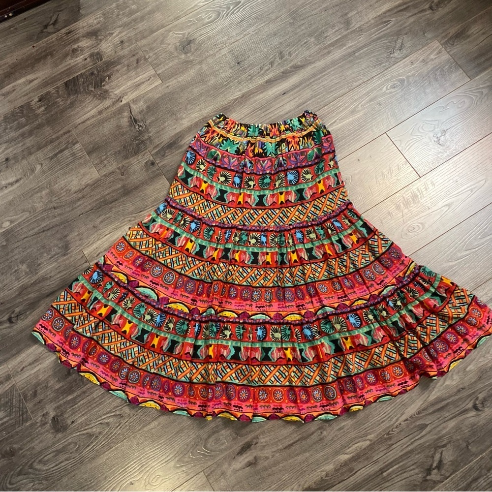 Vintage Jupe Indian maxi Skirt gauze cotton lining full circle tiered flowy